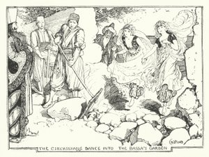 Čerkesové tančí do zahrady basy (rytina) od Henry Justice Ford