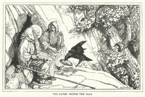 Havran přináší bochník (litho) od Henry Justice Ford