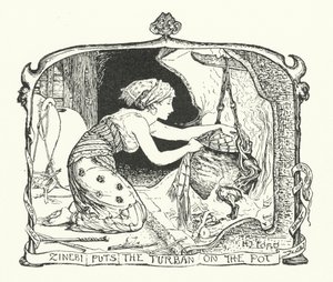 Zinebi klade turban na hrnec (rytina) od Henry Justice Ford