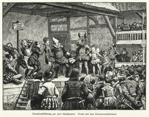 Představení hry Williama Shakespeara Sen noci svatojánské za života dramatika (litho)