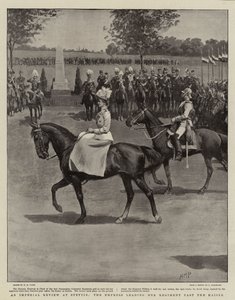 Imperial Review ve Štětíně, císařovna vede svůj pluk kolem císaře od Henry Marriott Paget