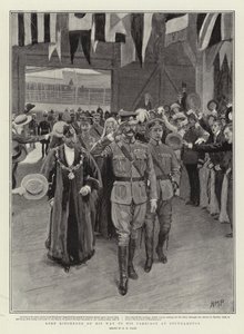 Lord Kitchener na cestě ke svému kočáru v Southamptonu