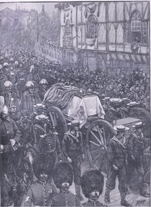 Pohřeb královny, poslední fáze, ilustrace z Cassells History of England, 1900s od Henry Marriott Paget