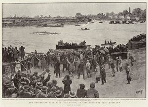 Univerzitní závod člunů, konec, jak je vidět z lodi, Mortlake od Henry Marriott Paget