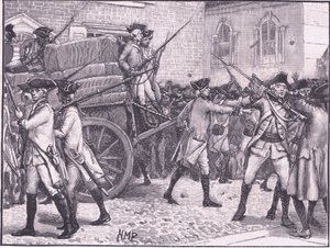 Vojáci doprovázeli orazítkovaný papír na radnici v New Yorku 1765 od Henry Marriott Paget