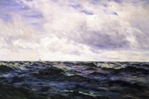 "Mořská krajina, na níž je vlevo zobrazen znak lodi a vpravo kutr uprostřed závodu, obojí z velké vzdálenosti. od Henry Moore