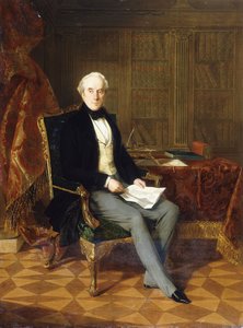 Portrét Henryho Pelhama-Clintona, K.G., 4. vévody z Newcastlu, držícího dokument, ve své pracovně, 1850