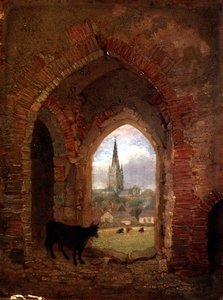 Pohled skrz Archway of the Cow Tower, Norwich (olej na panelu) od Henry Ninham