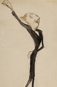 Divadelní postava, možná strom sira Beerbohma, kolem roku 1908 (štětec, wc a inkoust na papíře) od Henry Ospovat