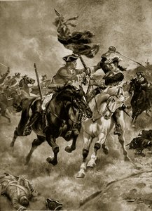 Bitva o Blenheim: Kavalérie v akci, ilustrace z „Hutchinsonova příběhu britského národa“, kolem roku 1923