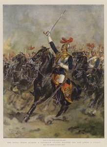 The Royal Horse Guards, velitel eskadry zastavuje své muže po útoku (chromolitho)