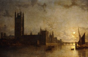 Westminsterské opatství, budovy parlamentu s výstavbou Westminsterského mostu, 1859
