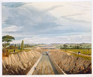 „Nedaleko Liverpoolu, při pohledu na Manchester“, Liverpool a Manchesterská železnice, 1833