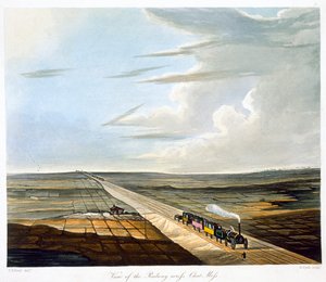 „Pohled na železnici přes Chat Moss“, Liverpool a Manchester Railway, 1833