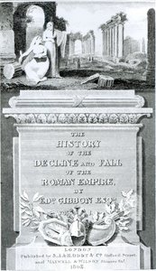 Titulní strana knihy „Historie úpadku a pádu Římské říše“, od Edwarda Gibbona, svazek 1, 1808