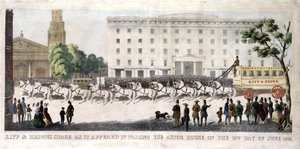 Jeviště Kippa a Browna, jak se objevilo při průchodu kolem domu Astorů 16. června 1845, 1845 (ručně kolorované lito) od Henry R. Robinson