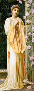 "A Fair Maid" Mladá žena oblečená v antickém stylu, s perlovým náhrdelníkem. Obraz Henryho Rylanda (1856-1924) (pre-rafaelita) 1901 Soukromá sbírka