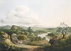 Pohled poblíž Roode Sand Pass na mysu Dobré naděje, vyrytý J. Bluckem (fl.1791-1831) 1809 (akvatinta)