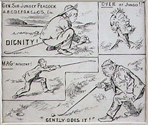 Golfové pohyby, ilustrace z časopisu Graphic, vyd. cca 1870 (litografie)