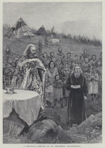 Bohoslužba v táboře Orozhanni (litho) od Henry Sandham