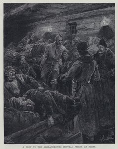 Návštěva centrální věznice Alexandrofski v noci (litho) od Henry Sandham