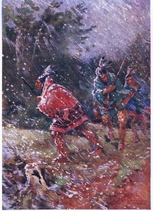 Rudí indiáni loví ve sněhové bouři od Henry Sandham