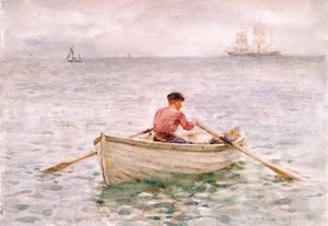 The Waterman and His Boat, 1921 (wc na papíře) od Henry Scott Tuke