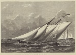 Royal Yacht Squadron Regatta, závod o pohár města, jachta prince z Walesu Hildegarde obeplouvající vlajkový člun na bóji Lepe