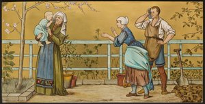 The Infant, plaketa zobrazující ilustrace ze Shakespeares Seven Ages, Minton ware, Staffordshire, 1874 (smaltované hliněné nádobí)
