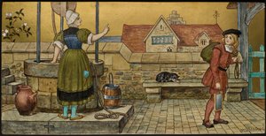 The Schoolboy, plaketa zobrazující ilustrace ze Shakespeares Seven Ages, Minton ware, Staffordshire, 1874 (smaltované hliněné nádobí)