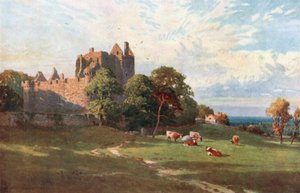 Hrad Craigmillar u Edinburghu (barevná litografie)