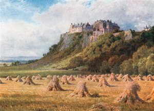 Hrad Stirling z Královského uzlu (barevná litografie)