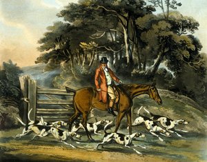 Going Out, z „Lovu na lišku“, vyryl Thomas Sutherland (1785-1838) 1817 (barevně lito) od Henry Thomas (after) Alken