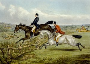 Skákání, deska z „The Right and The Wrong Sort“, ve Fores Hunting Sketches, vyryté Johnem Harrisem od Henry Thomas (after) Alken