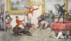 "Tally-Ho! Tally-Ho! Nový lovec; nejprve tedy Tally-Ho! Tally Ho!" (litografie) od Henry Thomas (after) Alken