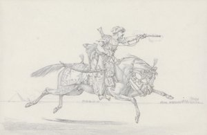 Nabíjející se Mameluke střílí z pistole (grafit a červená křída na papíře) od Henry Thomas Alken