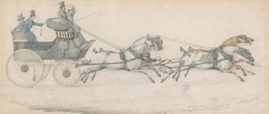 Gentleman řídící čtyřspřeží před poštovním faetonem, doprovázený třemi stájníky od Henry Thomas Alken