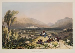 Pláně a město Vitoria, z náčrtů scenérie v baskických provinciích Španělska, s výběrem národní hudby?, hospoda. 1838 (ručně kolorovaná rytina) od Henry Wilkinson