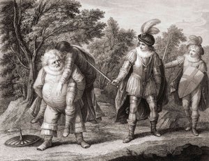 Falstaff s tělem Hotspur na zádech. (tisk) od Henry William (after) Bunbury
