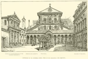 Exteriér svatého Petra, Řím, doba svatého Ignáce (rytina) od Henry William Brewer