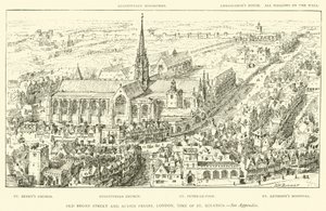 Old Broad Street a Austin Friars, Londýn, doba svatého Ignáce (rytina) od Henry William Brewer