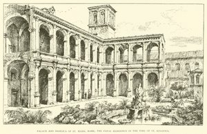 Palác a bazilika svatého Marka, Řím, papežská rezidence v době svatého Ignáce (rytina) od Henry William Brewer