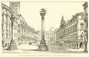 Piazza dei Signori, Vicenza, na kterém kázal sv. Ignác a jeho společníci (rytina) od Henry William Brewer