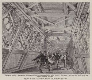Závodění přes Tower Bridge v pondělí ráno od Henry William Brewer