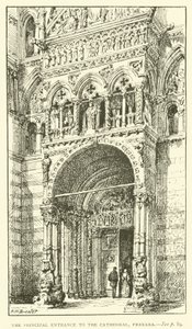 Hlavní vchod do katedrály, Ferrara (rytina) od Henry William Brewer