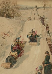 Sáňkování, L. Prang and Co., 1886 (akvatinta)