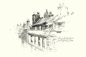Pohled na Gough Square, Londýn, z podkroví Dr Johnsona (litho) od Herbert (after) Railton