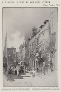 Dům na Gerrard Street v Londýně, kde v roce 1700 zemřel básník John Dryden (litho) od Herbert (after) Railton
