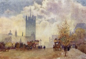 Victoria Tower a East End of Westminster Abbey (barevné lito) od Herbert Menzies (after) Marshall