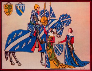Sir Geoffrey Luttrell, jeho manželka a snacha, c1340, 1926 od Herbert Norris